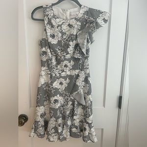 Charles Henry Floral Asymmetrical Ruffle Dress